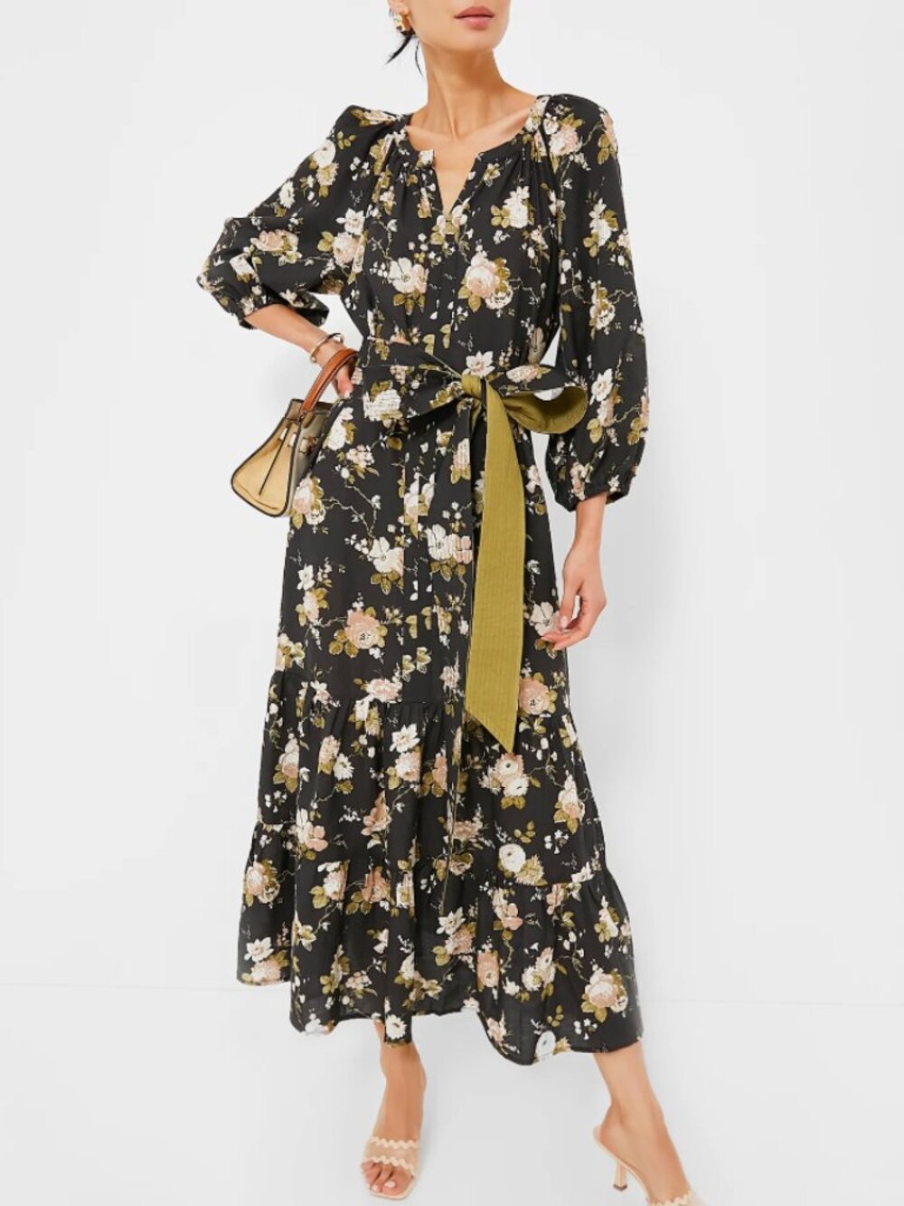 NWT Tuckernuck Lyles Dress Midnight Garden Size S Black Yellow floral Maxi Dress